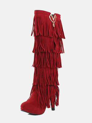 Suede Tassels High Heel Boots