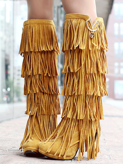 Suede Tassels High Heel Boots