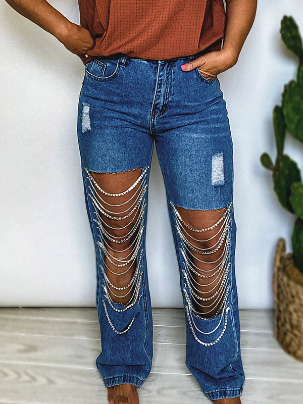 Rhinestone Chain Jeans