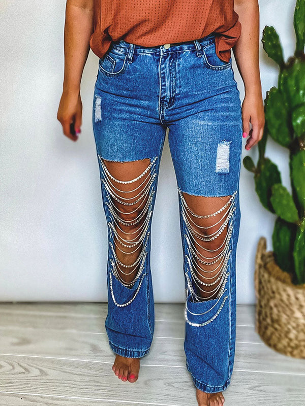 Rhinestone Chain Jeans