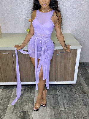 Wrap Tie Mesh Dress