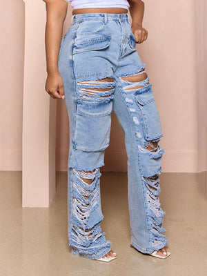 Ripped Pocket High Waist Jeans