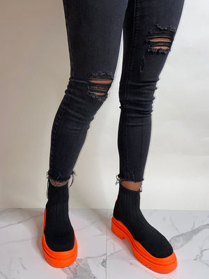 Platform Round Toe Knit Boots