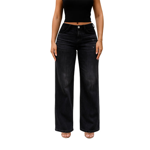 ONESO Women's Mid-Low Rise Baggy Wide Leg Stretch Denim Jeans