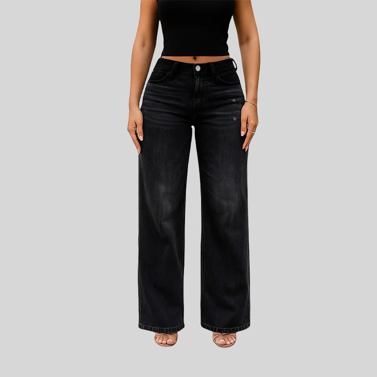 ONESO BBL Jeans Women's Mid-Low Rise Baggy Wide Leg Stretch Denim Jeans