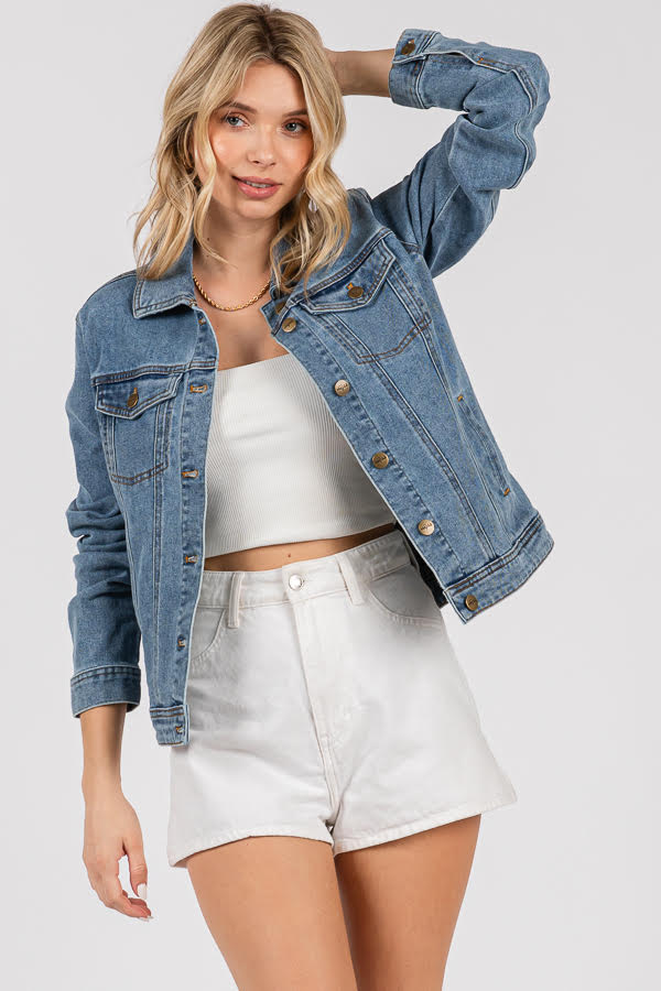Women's Classic Denim Jacket - Button Front Trucker Style, Regular Fit