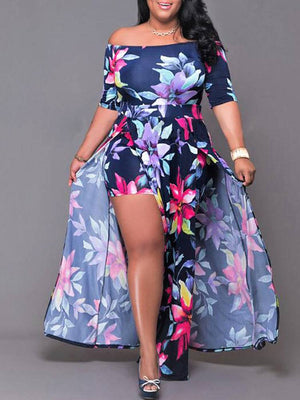 Floral Print Cold Shoulder Slit Dress