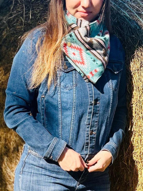 Women's Blue Western Aztec Warm Neck Hood