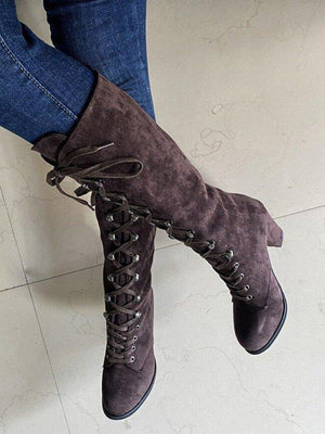 Suede Lace-Up Knee Boot