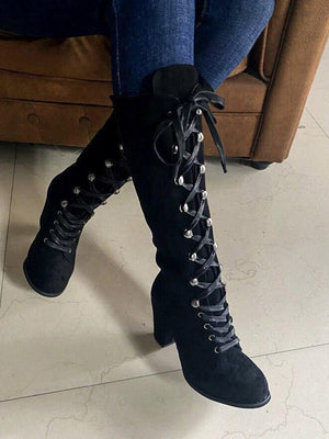 Suede Lace-Up Knee Boot