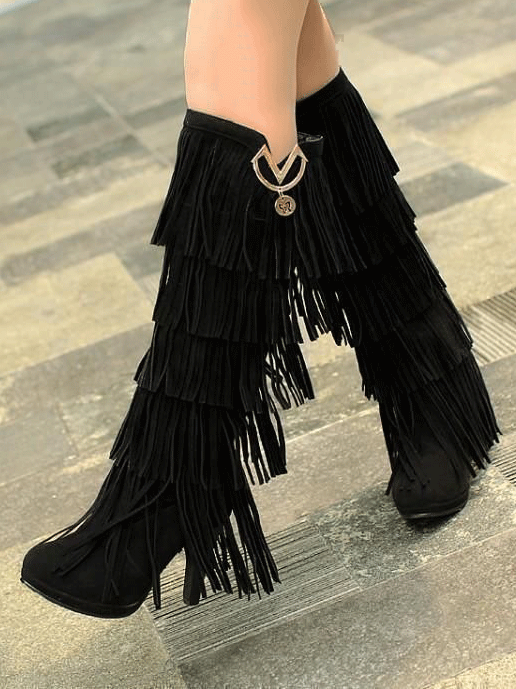 Suede Tassels High Heel Boots