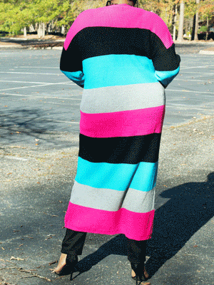 Knitted Multicolor Colorblock Cardigan