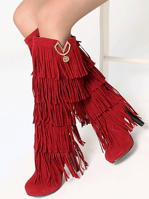 Suede Tassels High Heel Boots