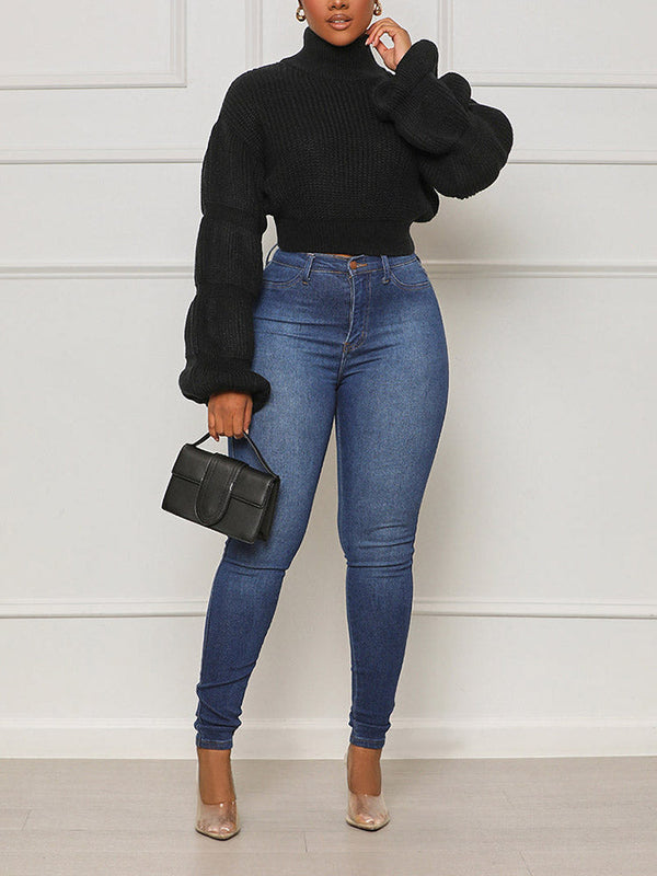 Turtleneck Puffy Sleeve Sweater