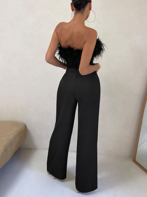 Strapless Feather Wide Leg Jumpsuit