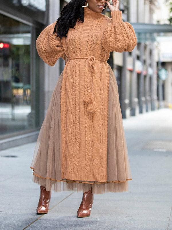 Knit Slit Sweater & Tulle Skirt Set