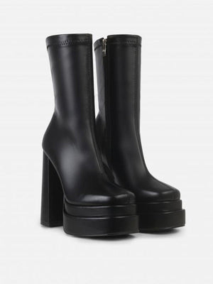 PU Chunky High Heel Ankle Boots