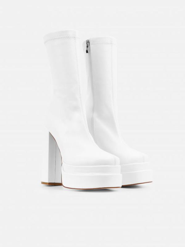 PU Chunky High Heel Ankle Boots