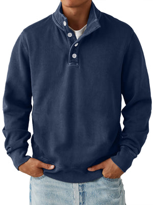 Men's Casual Stand Collar Button Solid Color Comfortable Sweatshirt