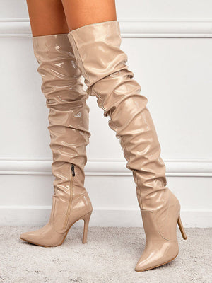 PU Pointed Toe Over The Knee Boots