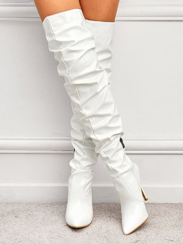 PU Pointed Toe Over The Knee Boots