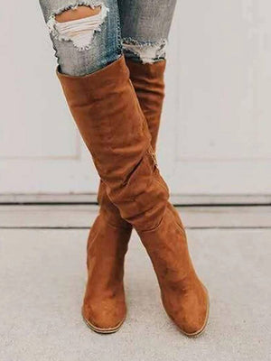 Faux Suede Chunky Heel Boots