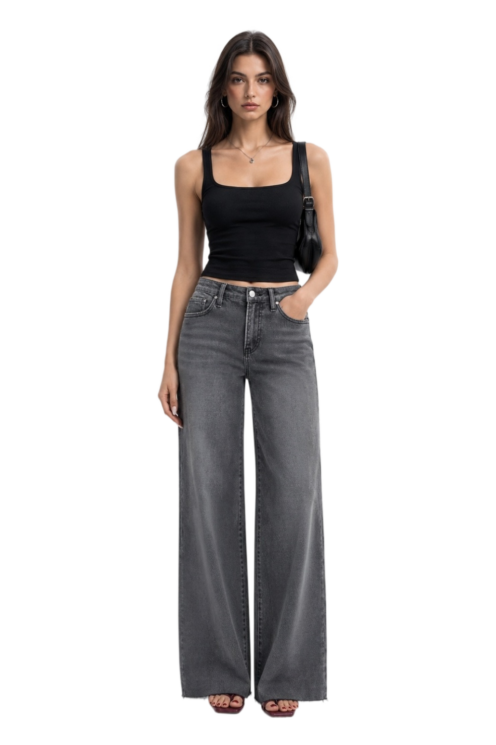 ONESO Gray High Rise Wide Leg Jeans