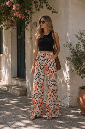 ONESO Women BBL Jeans Floral Print Mid-Low Rise Relaxed Straight Leg High Stretchy Pants