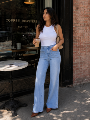 ONESO Wide Leg BBL Jeans for Women Trendy Loose Stretchy Mid Low Rise Butts Lifting Baggy Jeans