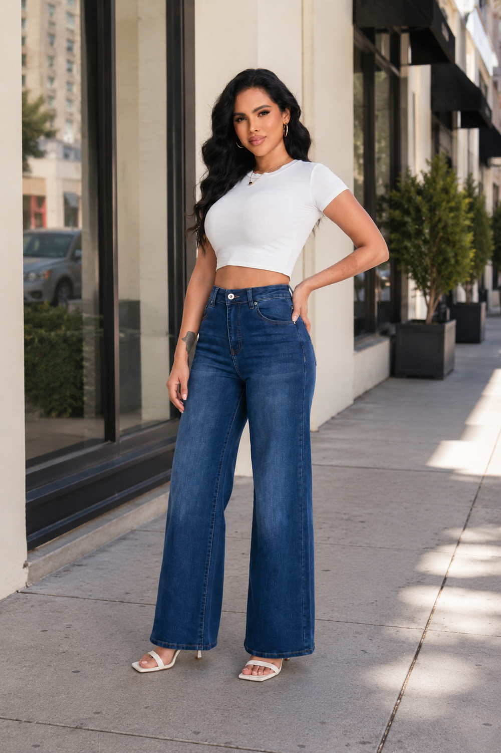 CANANA Women Super Stretchy High Rise Wide Leg Jeans Comfort Tummy Control BBL Jeans