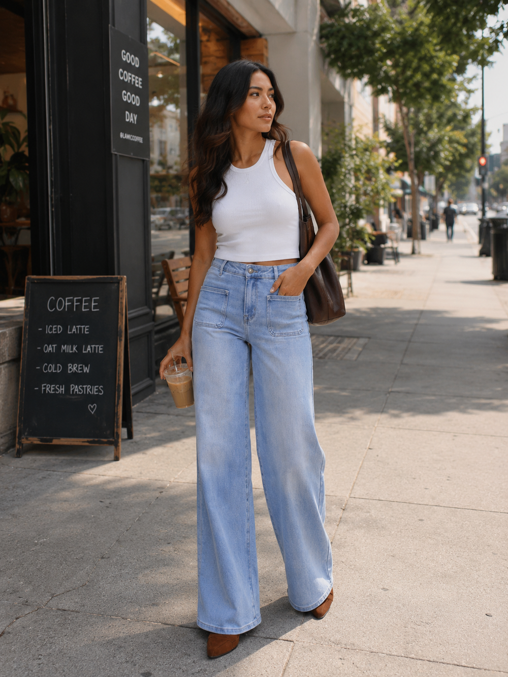 ONESO Wide Leg BBL Jeans for Women Trendy Loose Stretchy Mid Low Rise Butts Lifting Baggy Jeans