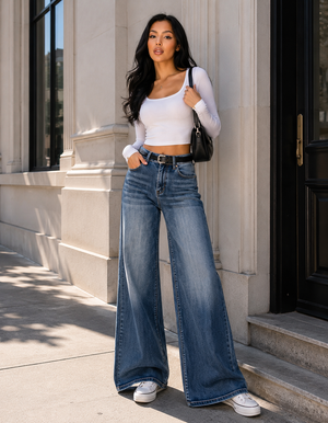 SHAPUM High Waisted Wide Leg Flare Jeans for Women Butts Lifting  Stretchy Plus Size Baggy Jeans Comfy Denim Jeans