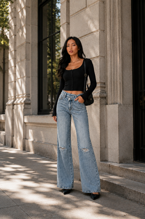 SHAPUM Womens High Waisted Ripped Bootcut Jeans Western Stretchy Bell Bottom Tummy Control Jean Trendy Flare Jeans