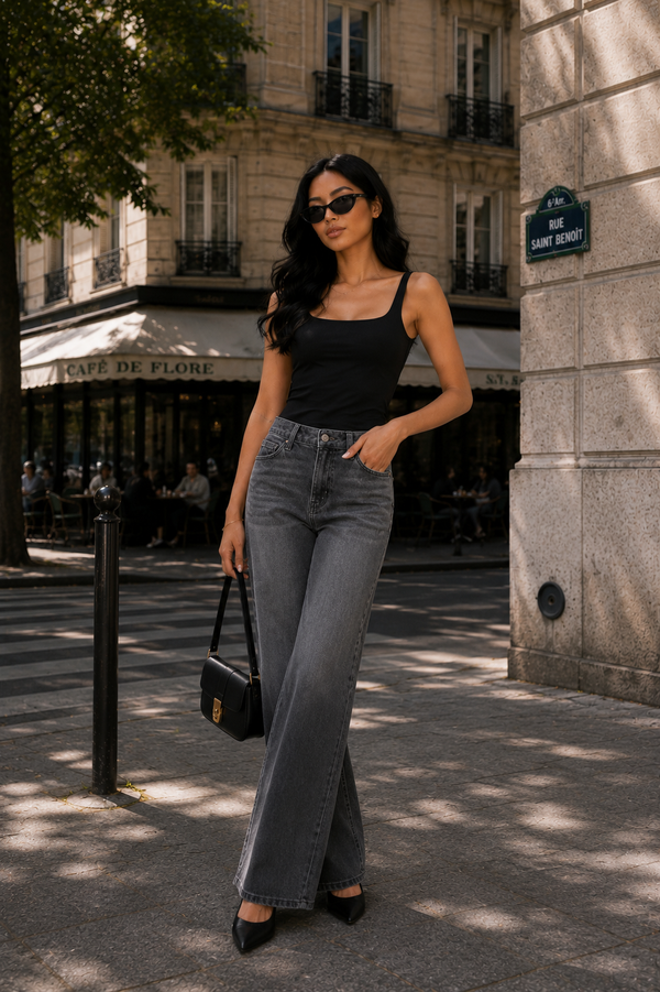 SHAPUM Women's Mid Rise Relaxed Fit Wide Leg Stretch Cuffed BBL Jeans Women's Basic Comfortable Jeans