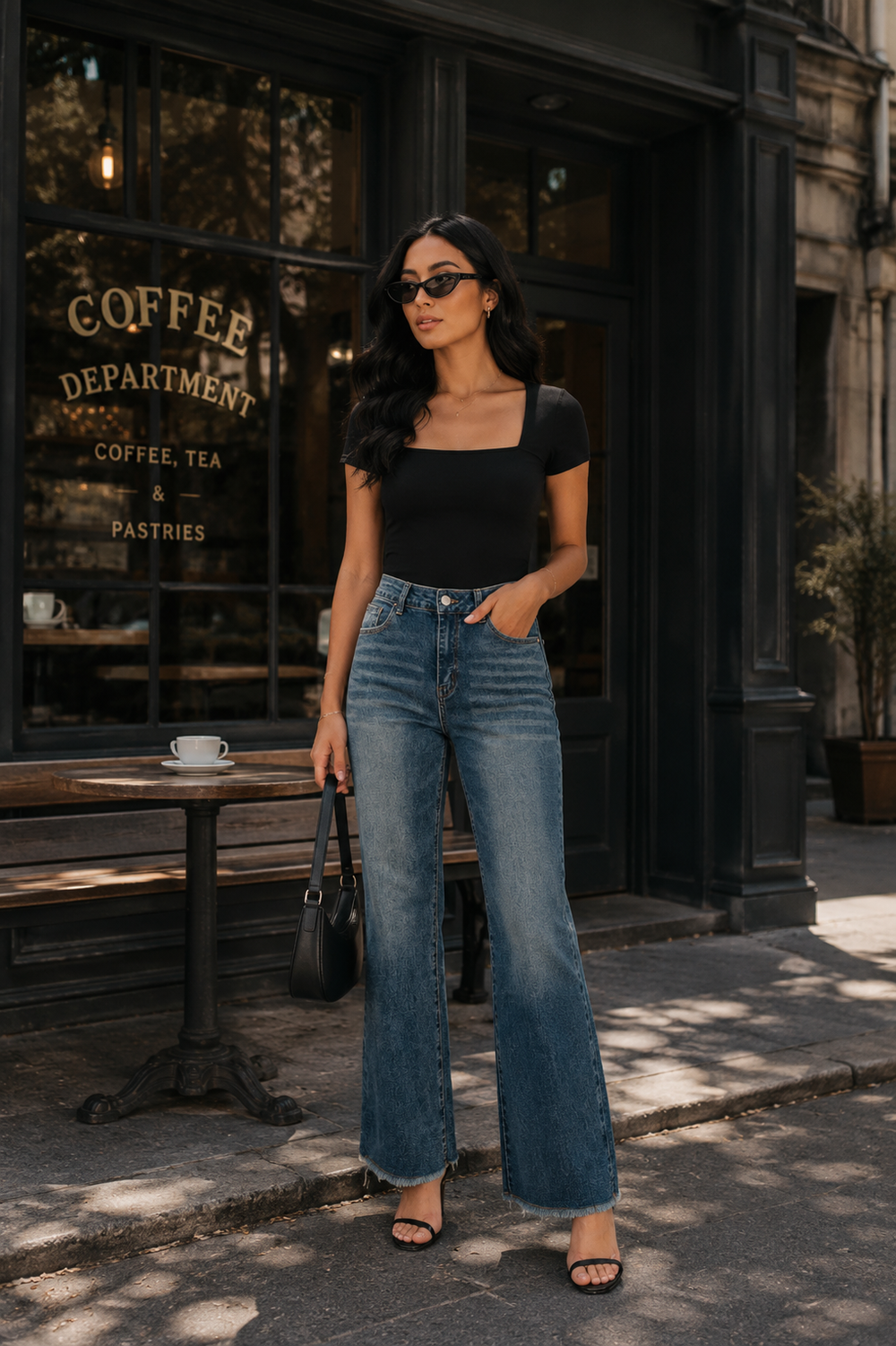 SHAPUM Mid Rise Wide Leg 90S Vintage Zipper Fly Raw Hem Womenswear Bottom Loose-fitting Cropped Jeans