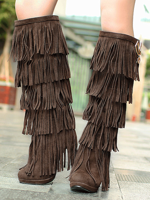 Suede Tassels High Heel Boots