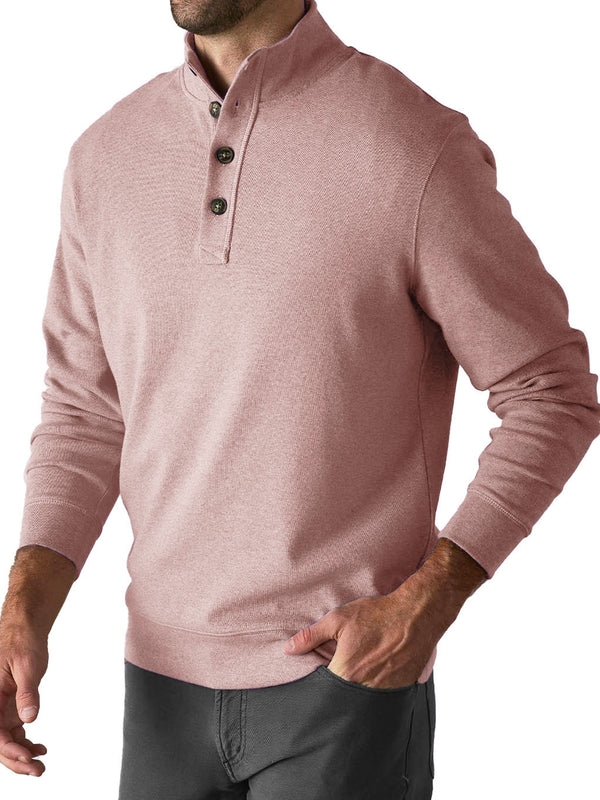 Men's Fashion Casual Button Stand Collar Long Sleeve Polo Shirt