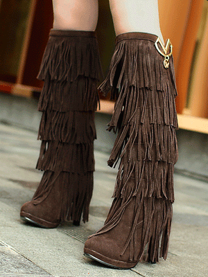 Suede Tassels High Heel Boots