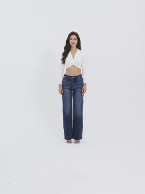 High Rise Stretch Wide Leg Jeans