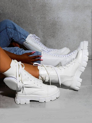 PU Lace-Up Chunky Heel Boots