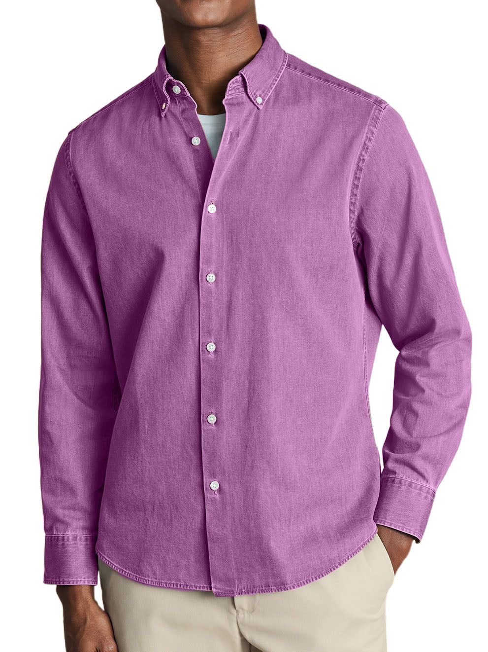 Men's Washed Cotton Basic Long-sleeved Shirt