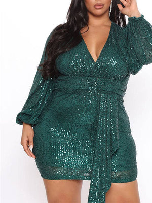 Lantern Sleeves Sequin Party Dress