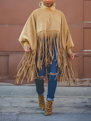 Solid Fringed Faux Suede Top