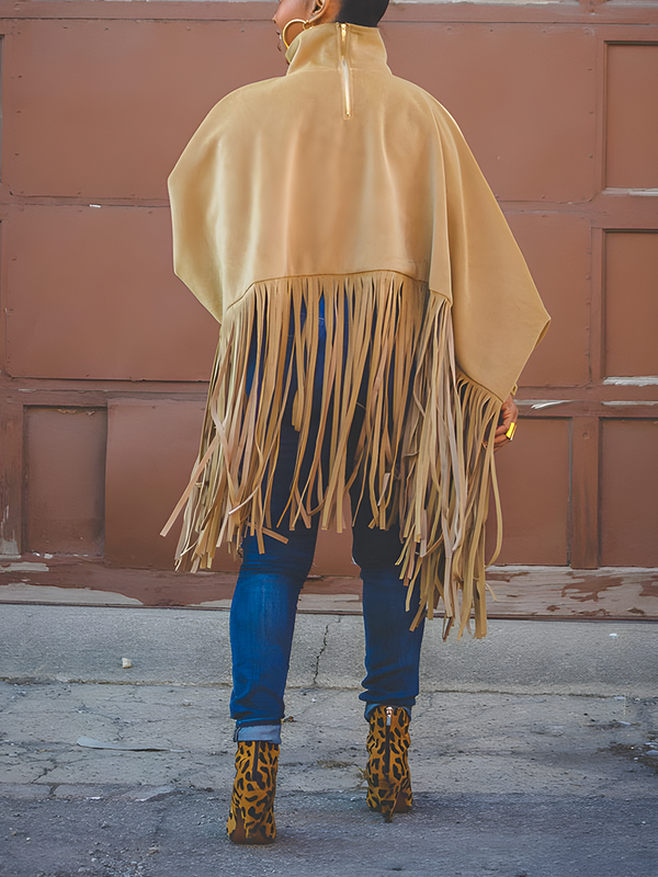 Solid Fringed Faux Suede Top