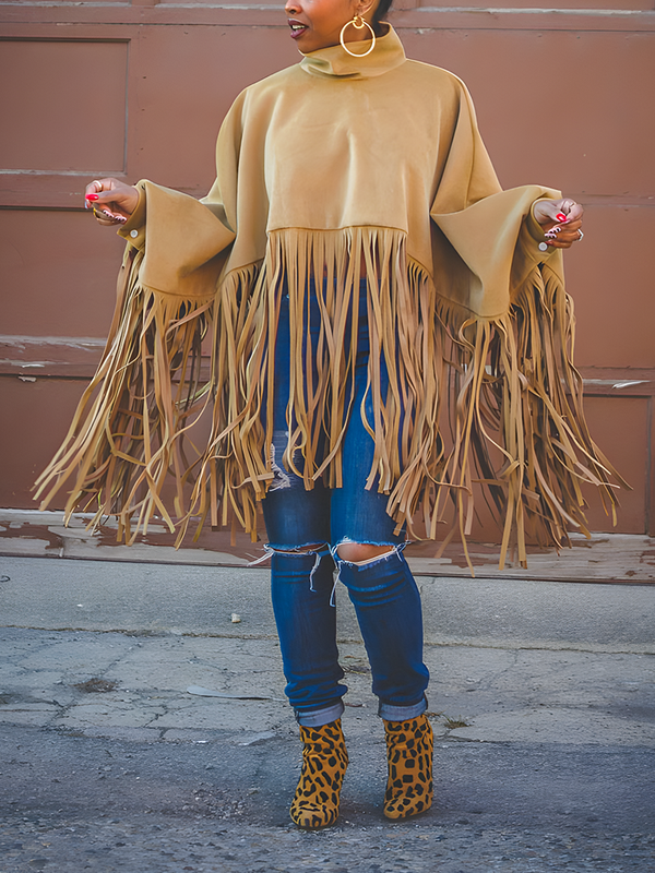 Solid Fringed Faux Suede Top