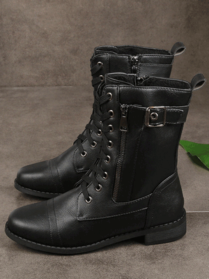 Leather Zipper Round Toe Boots