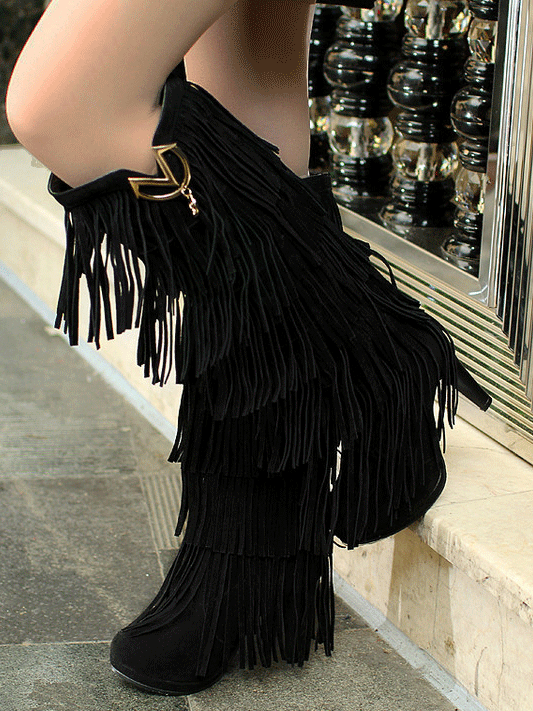 Suede Tassels High Heel Boots