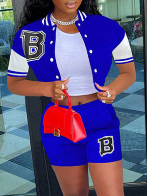 Short Sleeves Letter Print Baseball Set