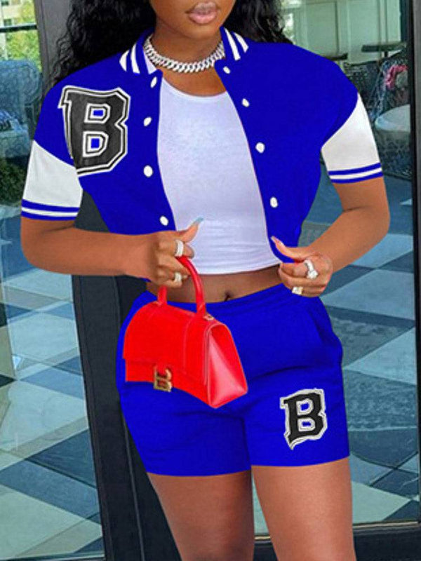 Short Sleeves Letter Print Baseball Set