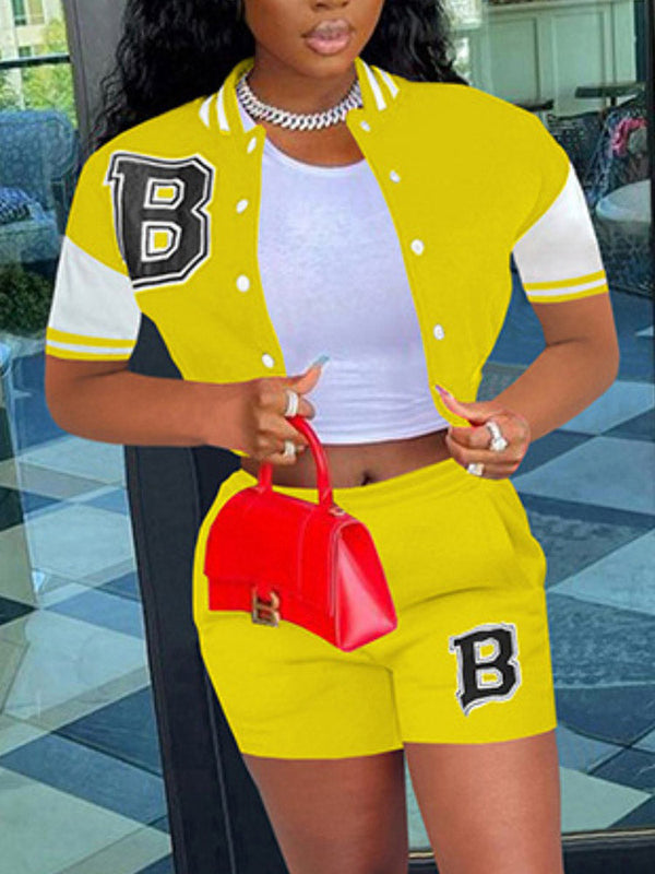 Short Sleeves Letter Print Baseball Set